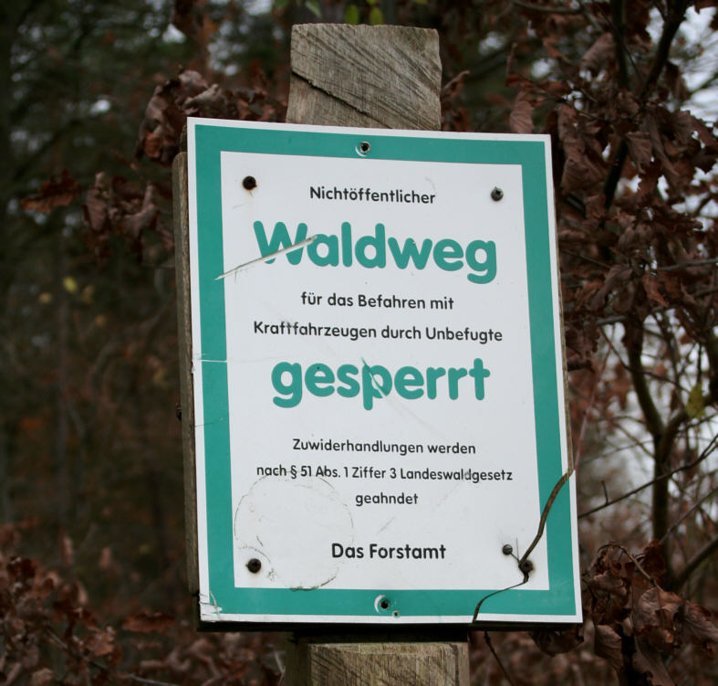 Verbotsschild Befahren Waldwege Mecklneburg-Vorpommern § 51 Landeswaldgesetz M-V