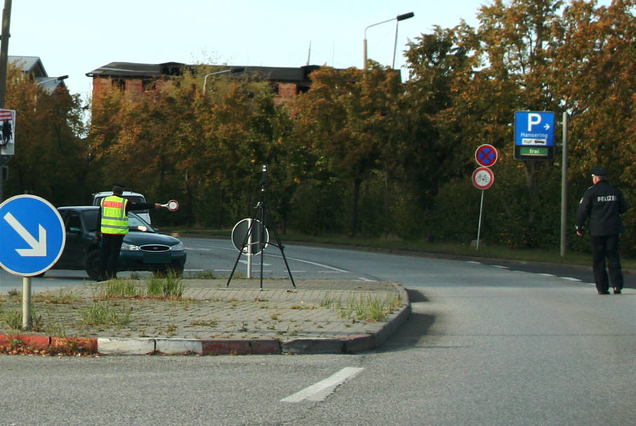 Geschwindigkeitsmessung Greifswald Hansering von der Europakreuzung kommend in Fahrtrichtung Stralsund
