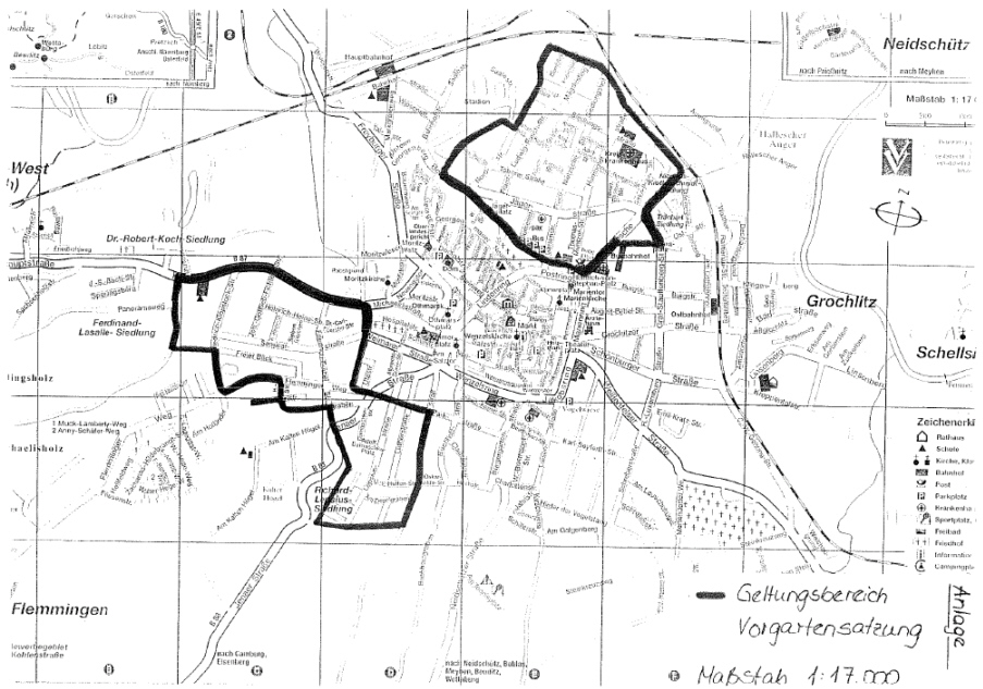 Karte Vorgartensatzung Stadt Naumburg - umfasstes Geltungsgebiet